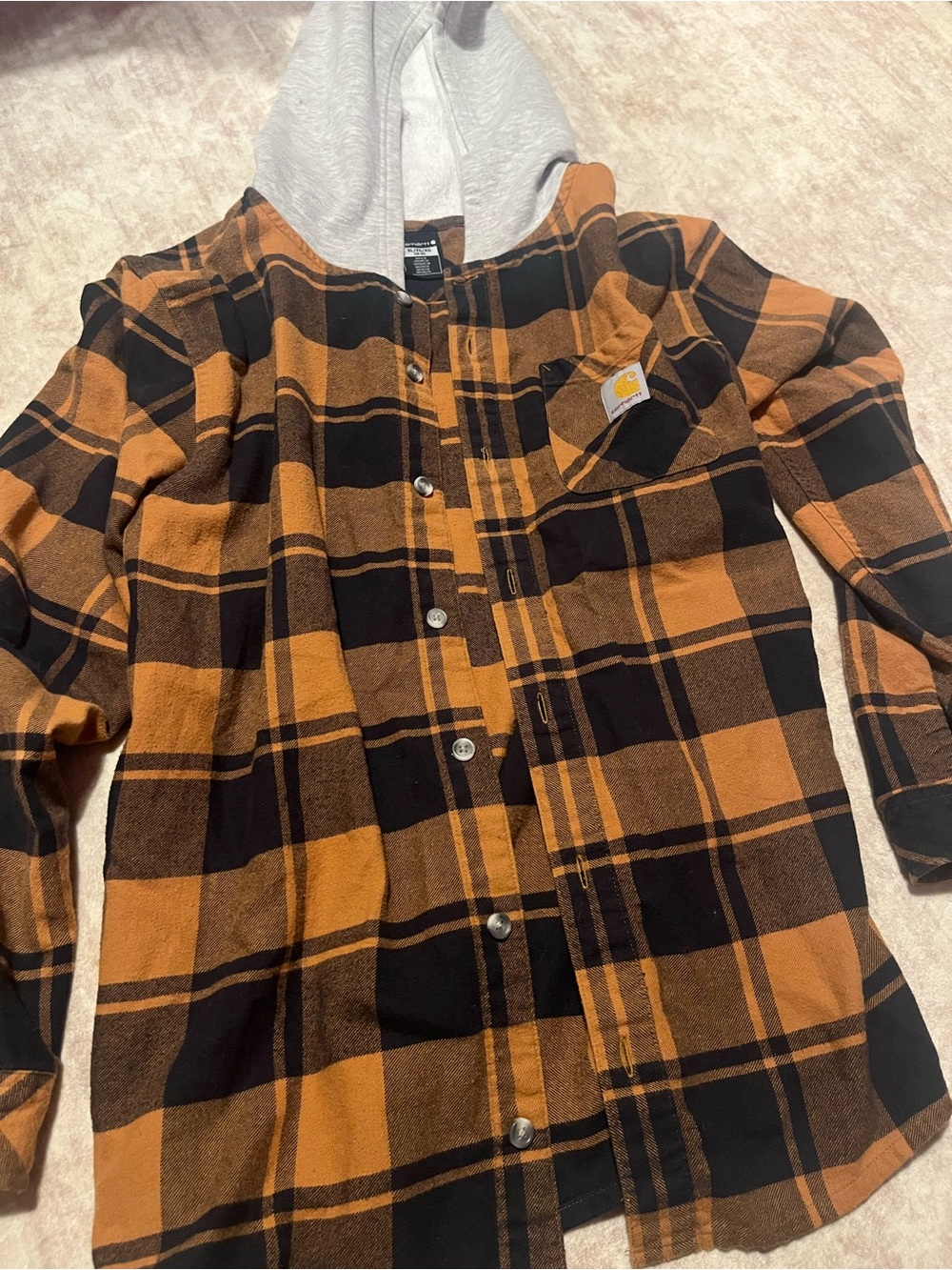 Carhartt Black and Tan Plaid Hooded Flannel